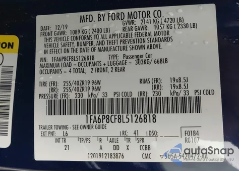 2020 Ford Mustang Gt Fastback from USA, damaged, VIN 1FA6P8CF8L5126818